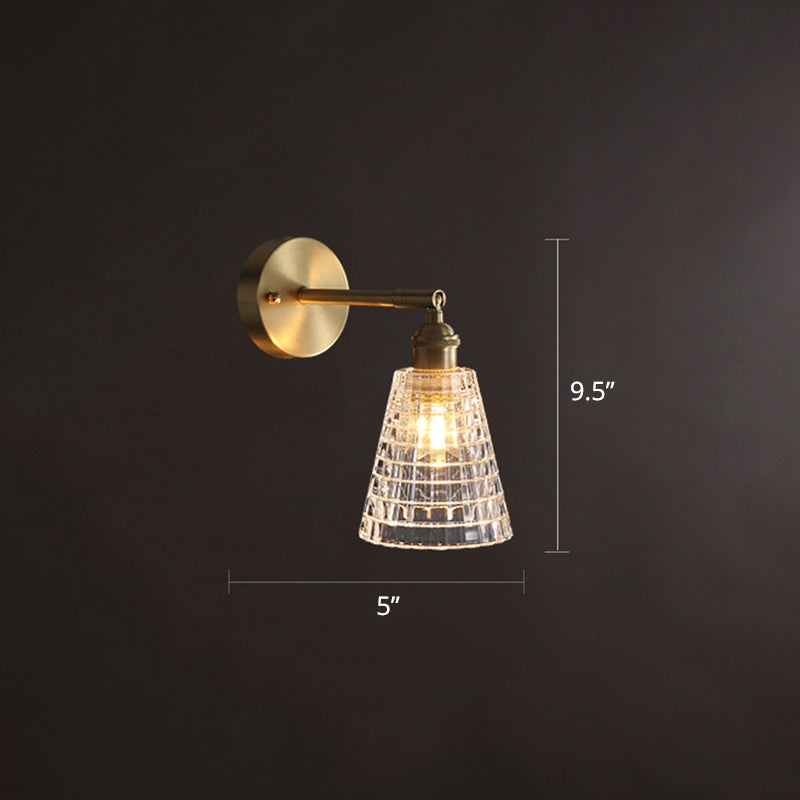 Tapered Adjustable Sconce Lighting Postmodern Textured Glass 1 Head Gold Wall Lamp for Bedroom