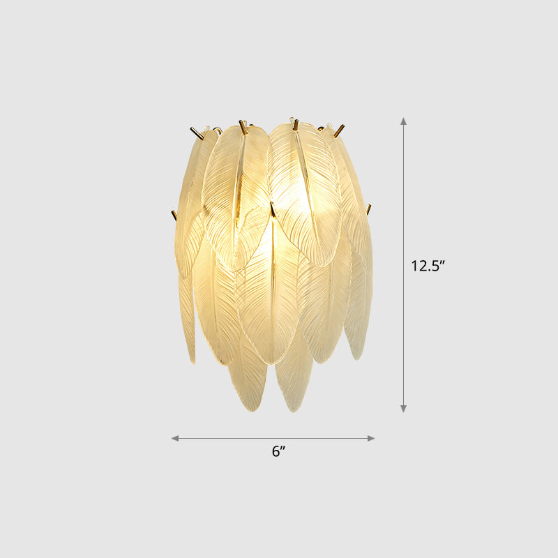 Clear Glass Leaf Sconce Lamp Art Deco 2-Bulb Brass Finish Wall Mounted Light for Dining Room