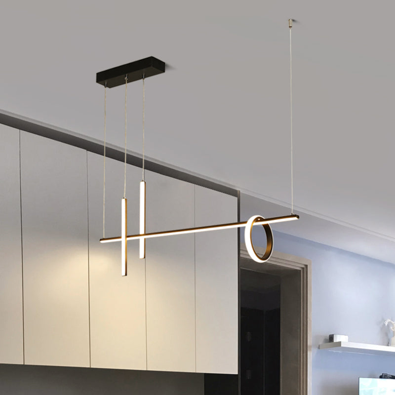 Acrylique Plafond linéaire Light Light Simple Black LED Hanging Island sur l'île