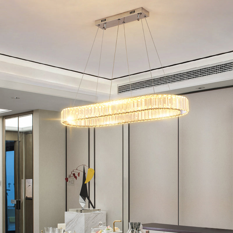 Minimalist Oblong LED Suspension Lamp Optical K9 Crystal Restaurant Hanging Island Light