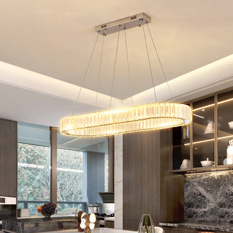 Minimalist Oblong LED Suspension Lamp Optical K9 Crystal Restaurant Hanging Island Light