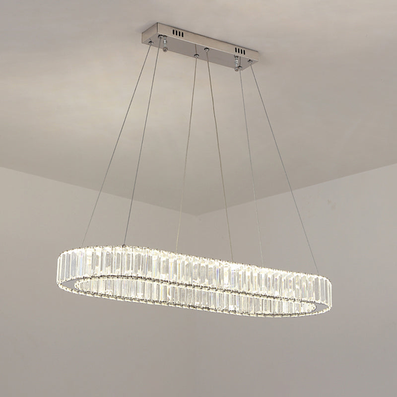 Minimalist Oblong LED Suspension Lamp Optical K9 Crystal Restaurant Hanging Island Light