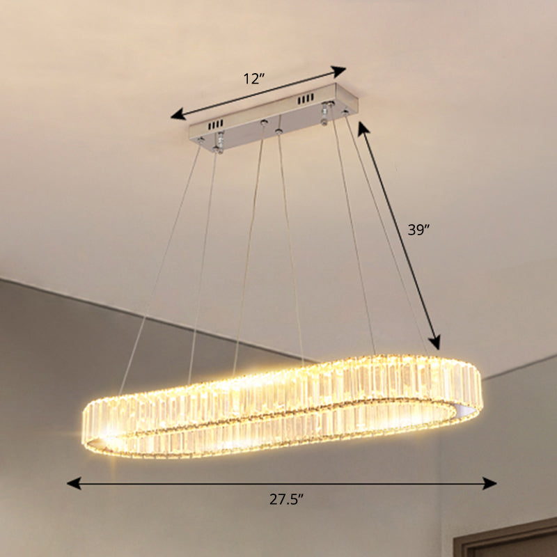Minimalist Oblong LED Suspension Lamp Optical K9 Crystal Restaurant Hanging Island Light