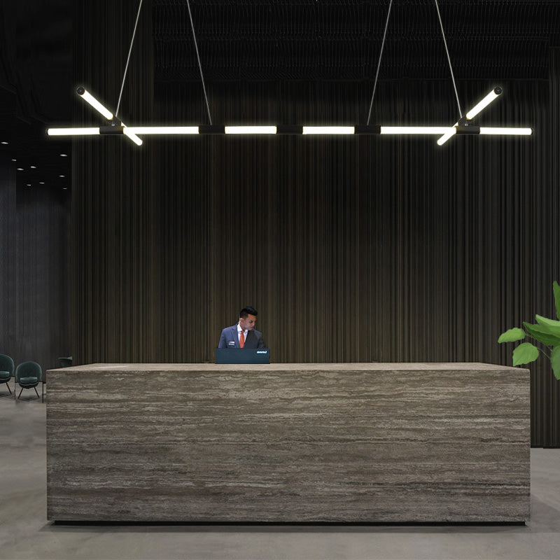 Frosted White Glass Tube Pendant Lamp Minimalist Black LED Island Lighting for Office