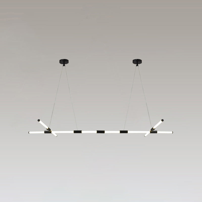 Frosted White Glass Tube Pendant Lamp Minimalist Black LED Island Lighting for Office