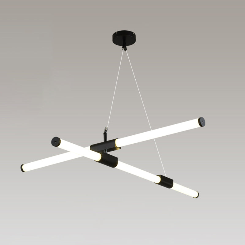 Frosted White Glass Tube Pendant Lamp Minimalist Black LED Island Lighting for Office