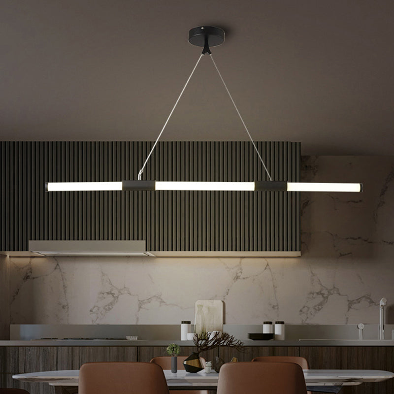 Frosted White Glass Tube Pendant Lamp Minimalist Black LED Island Lighting for Office