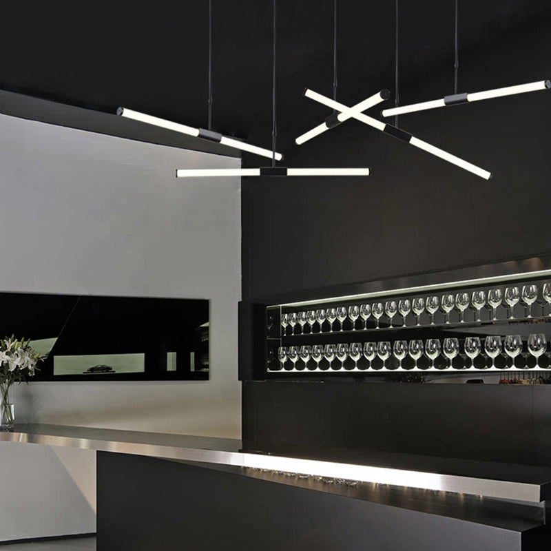 Frosted White Glass Tube Pendant Lamp Minimalist Black LED Island Lighting for Office