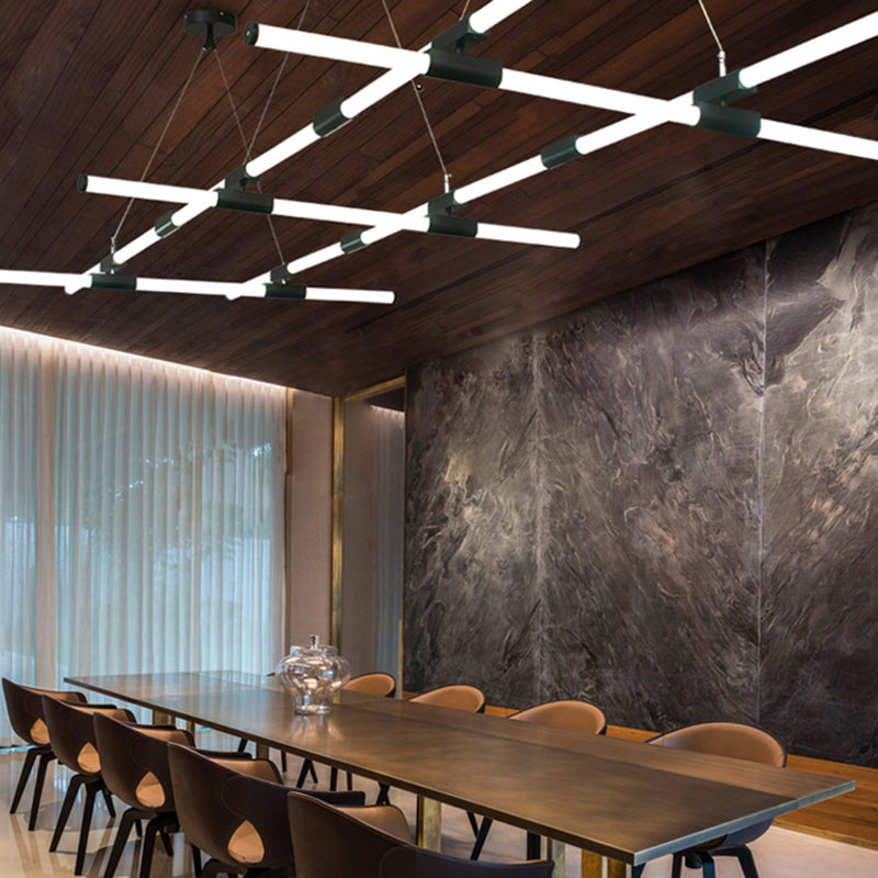 Frosted White Glass Tube Pendant Lamp Minimalist Black LED Island Lighting for Office