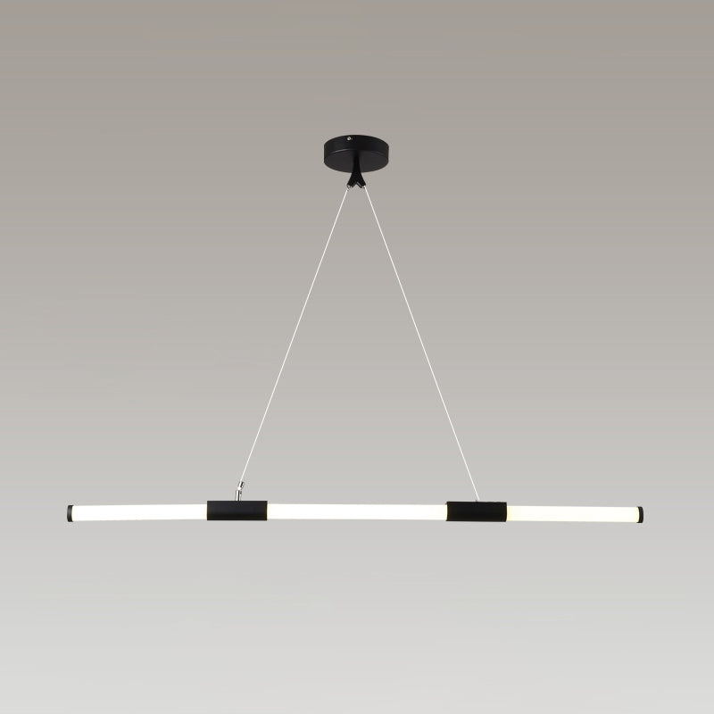 Frosted White Glass Tube Pendant Lamp Minimalist Black LED Island Lighting for Office