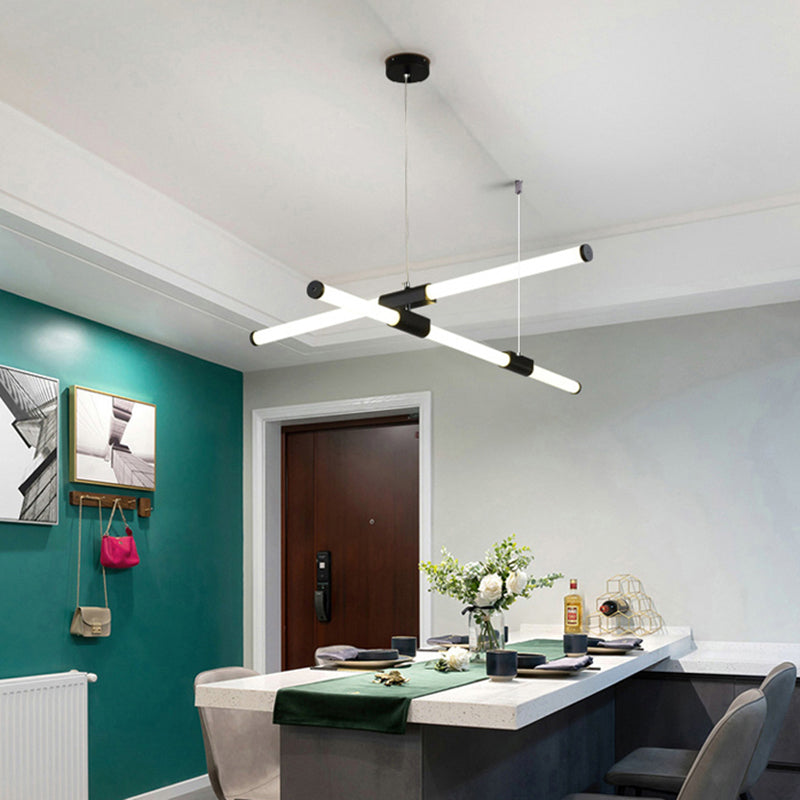 Frosted White Glass Tube Pendant Lamp Minimalist Black LED Island Lighting for Office