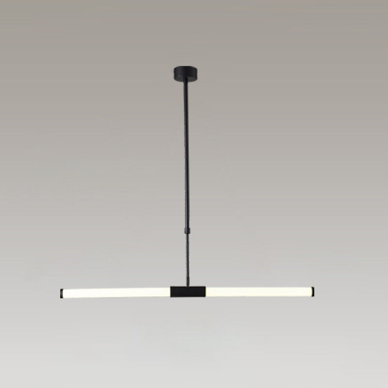Frosted White Glass Tube Pendant Lamp Minimalist Black LED Island Lighting for Office