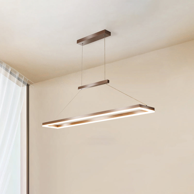 Rettangolo Metal Island Affermazione Luce semplicità Luce a ciondolo a LED per sala da pranzo