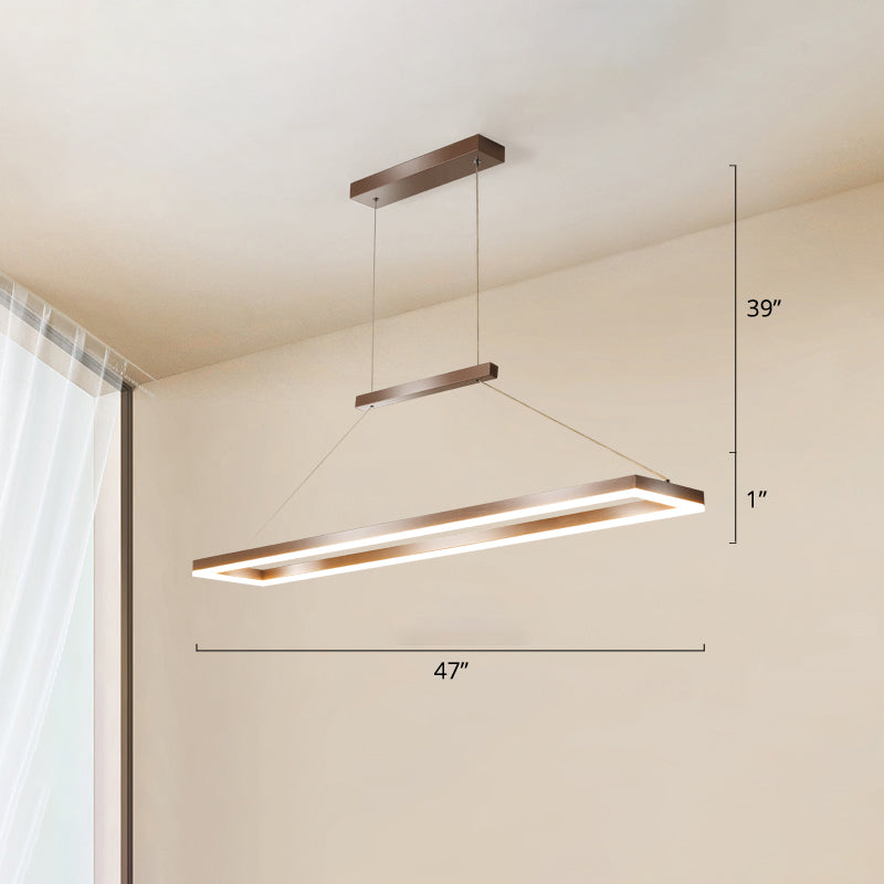 Rettangolo Metal Island Affermazione Luce semplicità Luce a ciondolo a LED per sala da pranzo