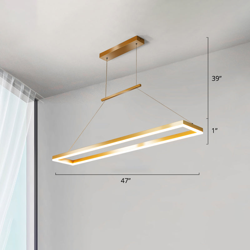 Rettangolo Metal Island Affermazione Luce semplicità Luce a ciondolo a LED per sala da pranzo