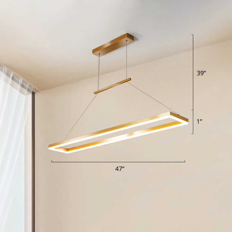 Rettangolo Metal Island Affermazione Luce semplicità Luce a ciondolo a LED per sala da pranzo