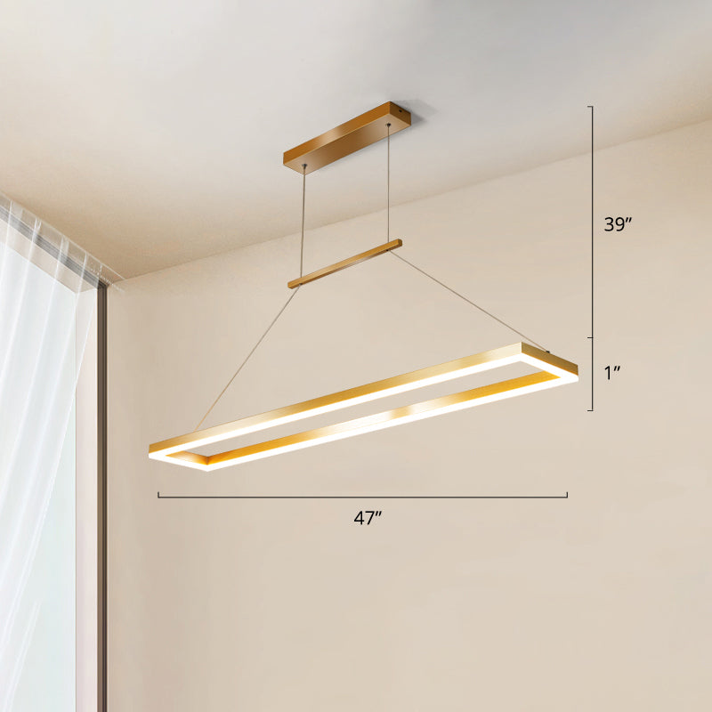 Rettangolo Metal Island Affermazione Luce semplicità Luce a ciondolo a LED per sala da pranzo