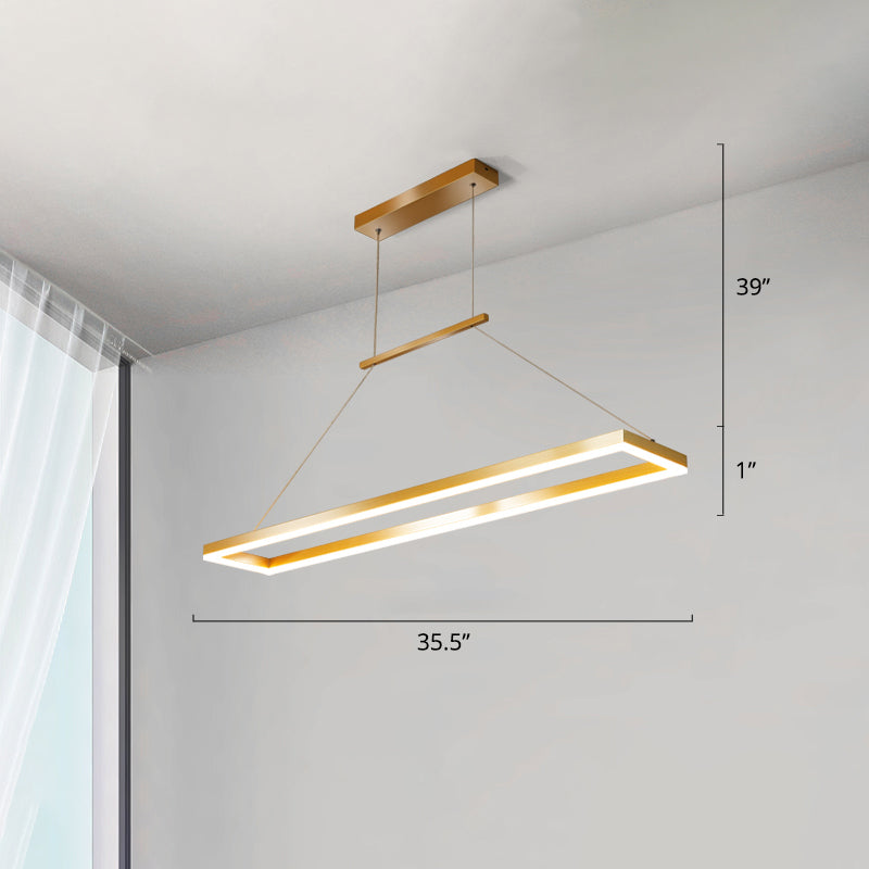 Rettangolo Metal Island Affermazione Luce semplicità Luce a ciondolo a LED per sala da pranzo