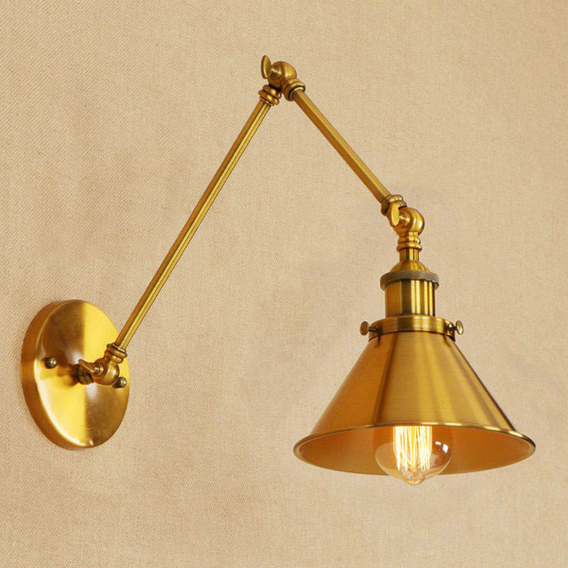 Vintage Conical Reading Wall Lamp 1 Head Metal Sconce Light with Flexible Swing Arm