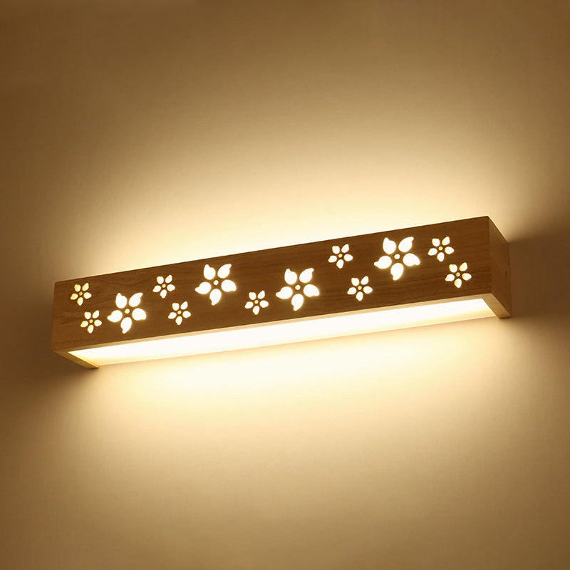 Wooden Cutouts Flower Wall Lamp Japanese Style Beige LED Wall Sconce Light with Shelf Function