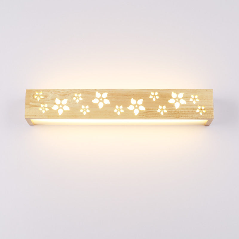 Wooden Cutouts Flower Wall Lamp Japanese Style Beige LED Wall Sconce Light with Shelf Function