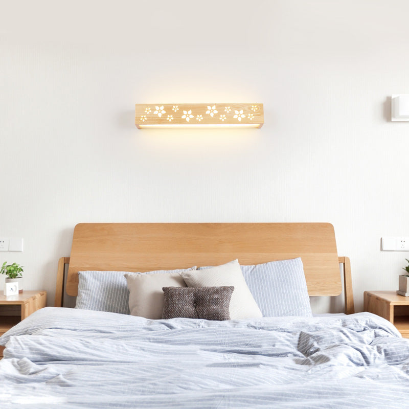Wooden Cutouts Flower Wall Lamp Japanese Style Beige LED Wall Sconce Light with Shelf Function