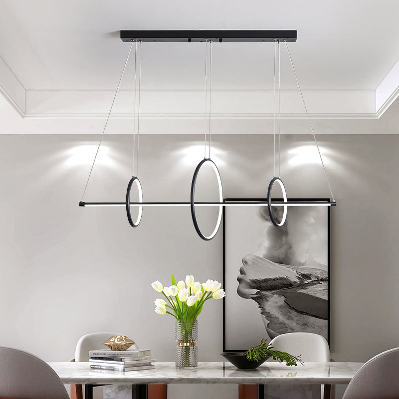 Modernist Line and Circle Hanging Light Metallic Restaurant LED Island Lighting in Black