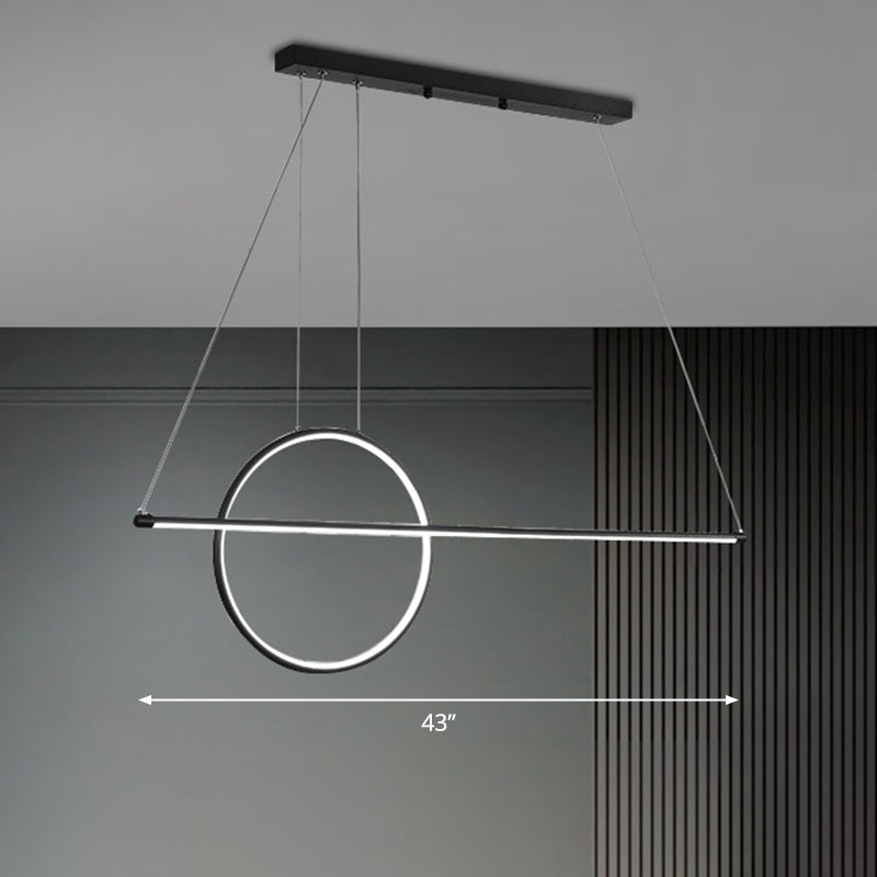 Modernist Line and Circle Hanging Light Metallic Restaurant LED Island Lighting in Black