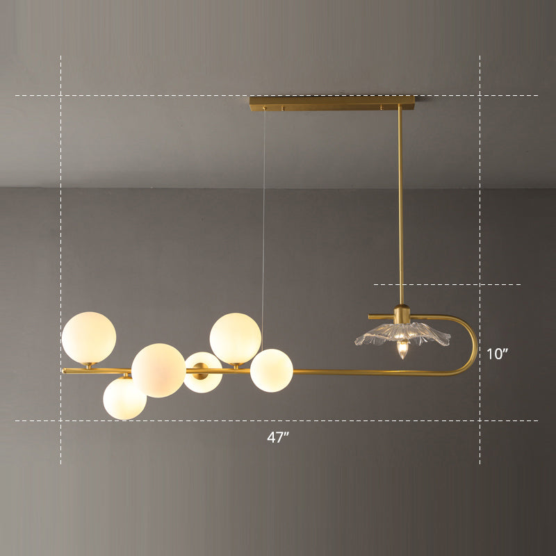Creative Postmodern Suspension Lamp Brass Finish Ball and Lotus Leaf Island Light with Glass Shade