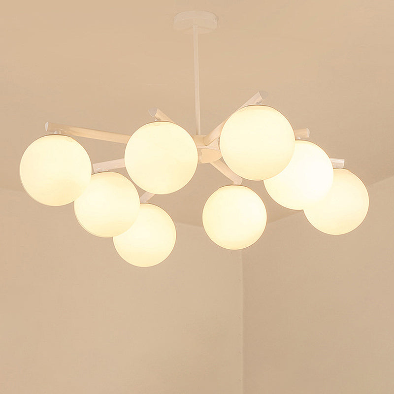 3/6/8 Light Globe Chandelier Traditional White Glass Pendant Light Fixture for Dining Room