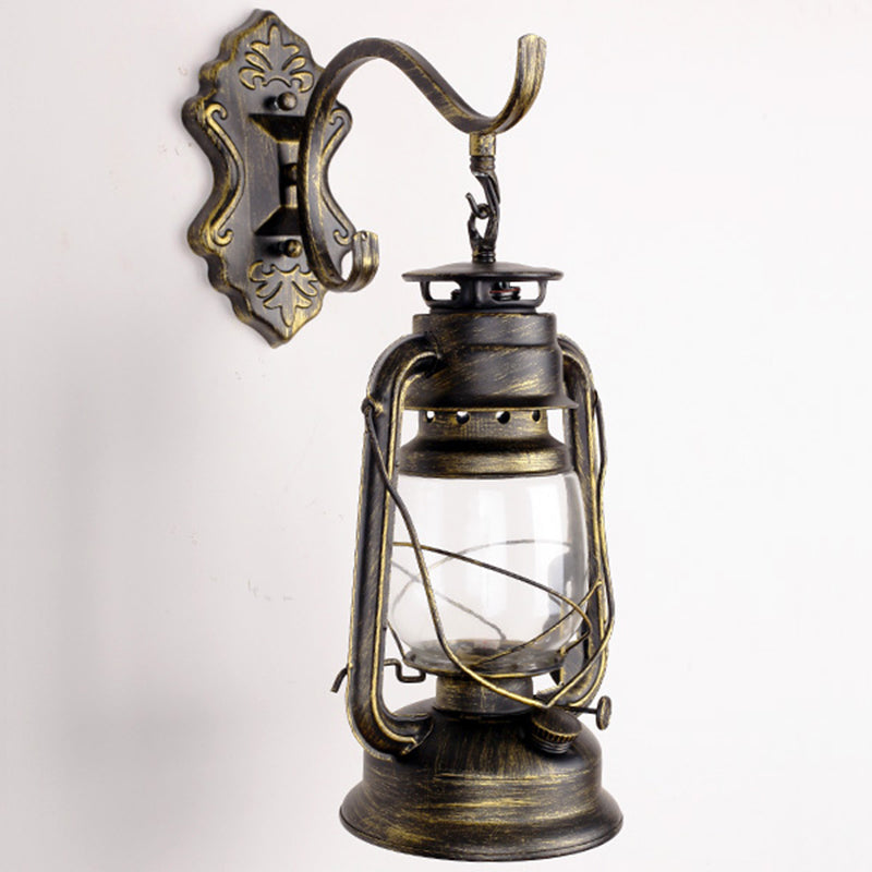 Single-Bulb Oil Lantern Sconce Antique Style Clear Glass Wall Mount Light Fixture for Aisle