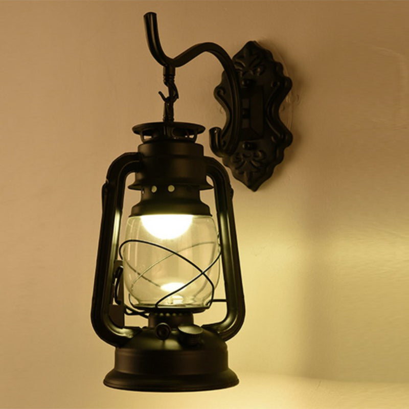 Single-Bulb Oil Lantern Sconce Antique Style Clear Glass Wall Mount Light Fixture for Aisle