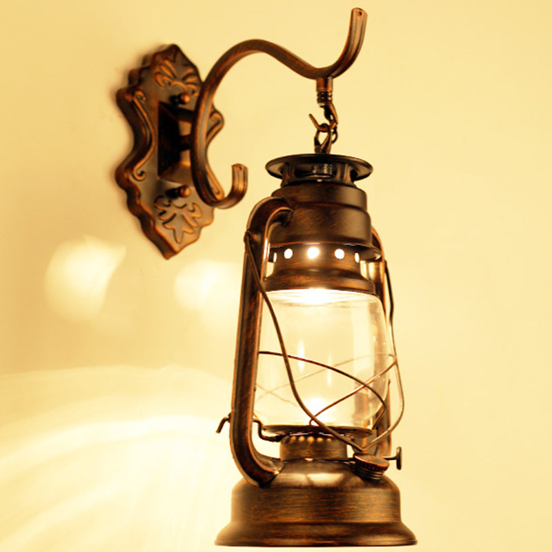Single-Bulb Oil Lantern Sconce Antique Style Clear Glass Wall Mount Light Fixture for Aisle