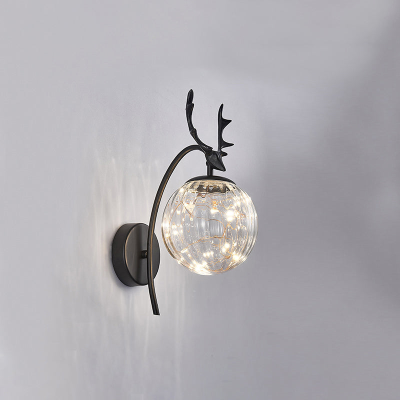 Nordic Ball Wall Mount Lighting Glass Stairs LED Starry Sconce Light with Antler Decor
