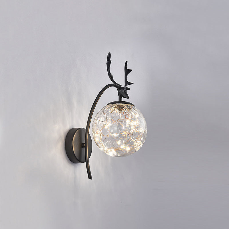 Nordic Ball Wall Mount Lighting Glass Stairs LED Starry Sconce Light with Antler Decor