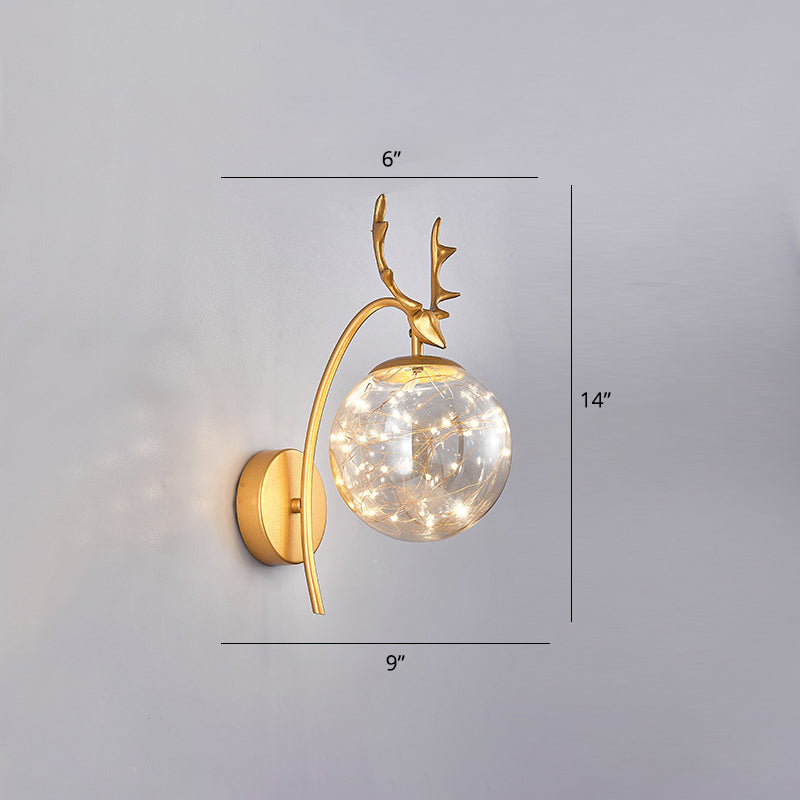 Nordic Ball Wall Mount Lighting Glass Stairs LED Starry Sconce Light with Antler Decor