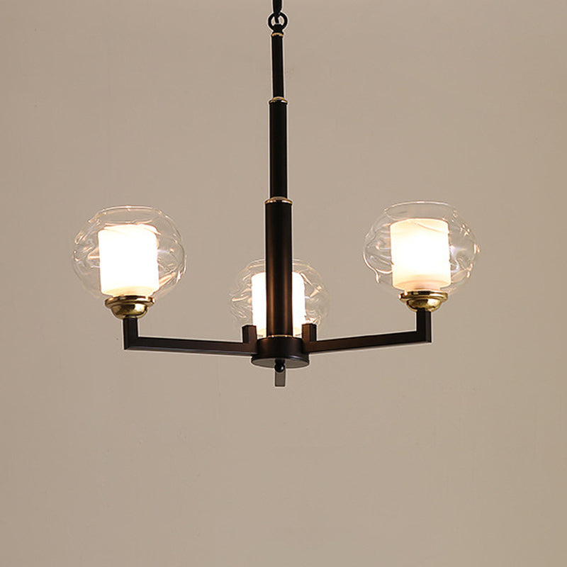 3/6/8 Bulbs Ceiling Lamp Globe Clear Textured Glass Traditional Living Room Chandelier Pendant Light in Black