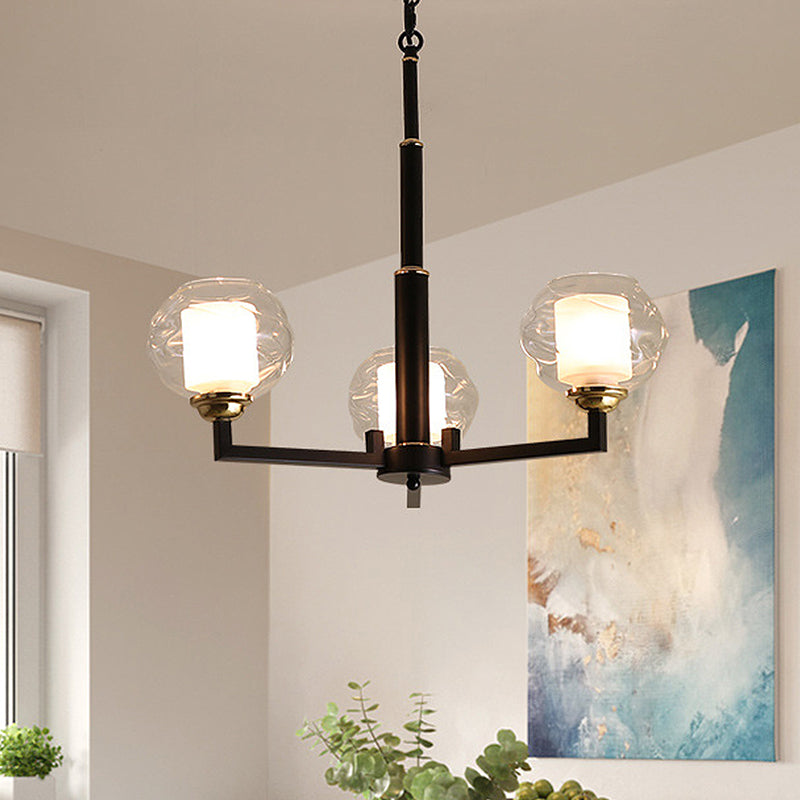3/6/8 Bulbs Ceiling Lamp Globe Clear Textured Glass Traditional Living Room Chandelier Pendant Light in Black