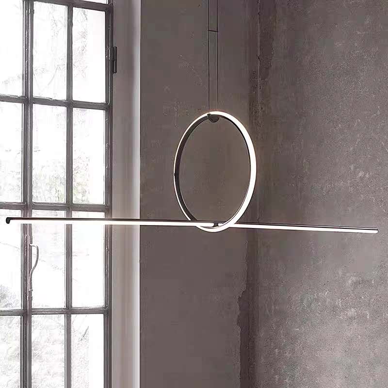 Designer Line Art Pendant Ceiling Light Metallic Dining Room LED Island Light in Black
