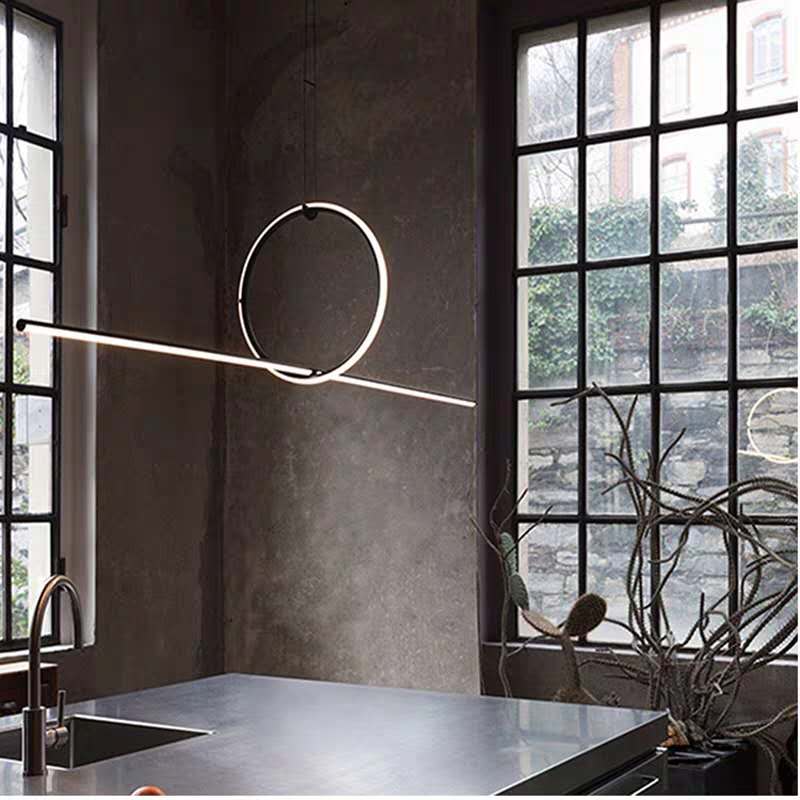 Designer Line Art Pendant Ceiling Light Metallic Dining Room LED Island Light in Black