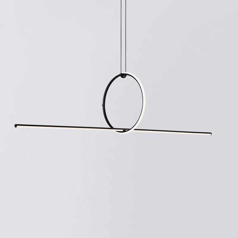 Designer Line Art Pendant Ceiling Light Metallic Dining Room LED Island Light in Black