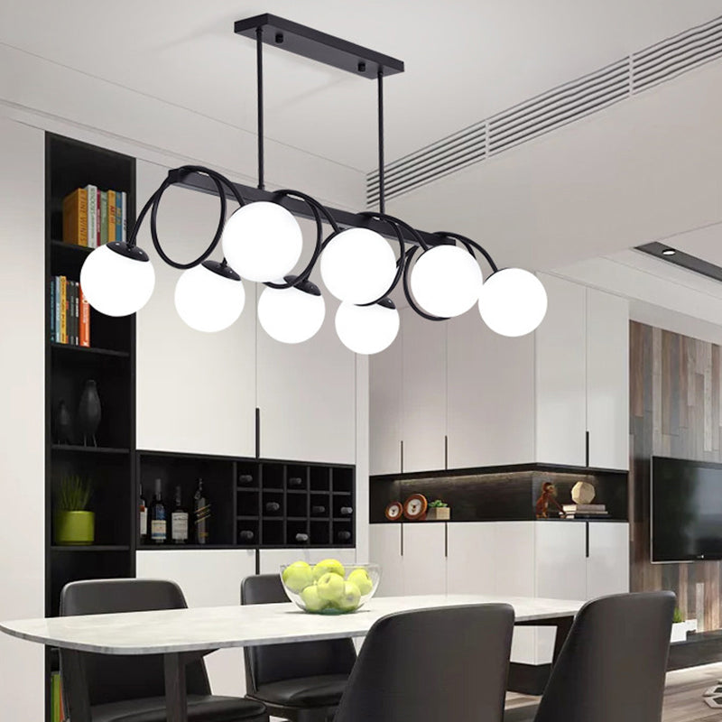 Modern Sphere Island Light Glass Dining Room Suspended Lighting Fixture in Black