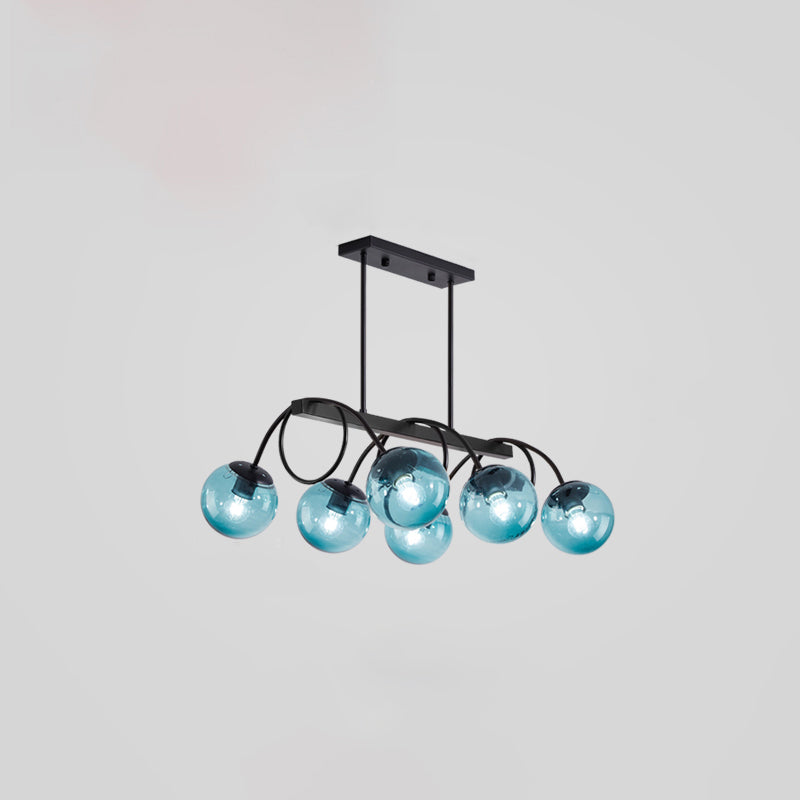 Modern Sphere Island Light Glass Dining Room Suspended Lighting Fixture in Black