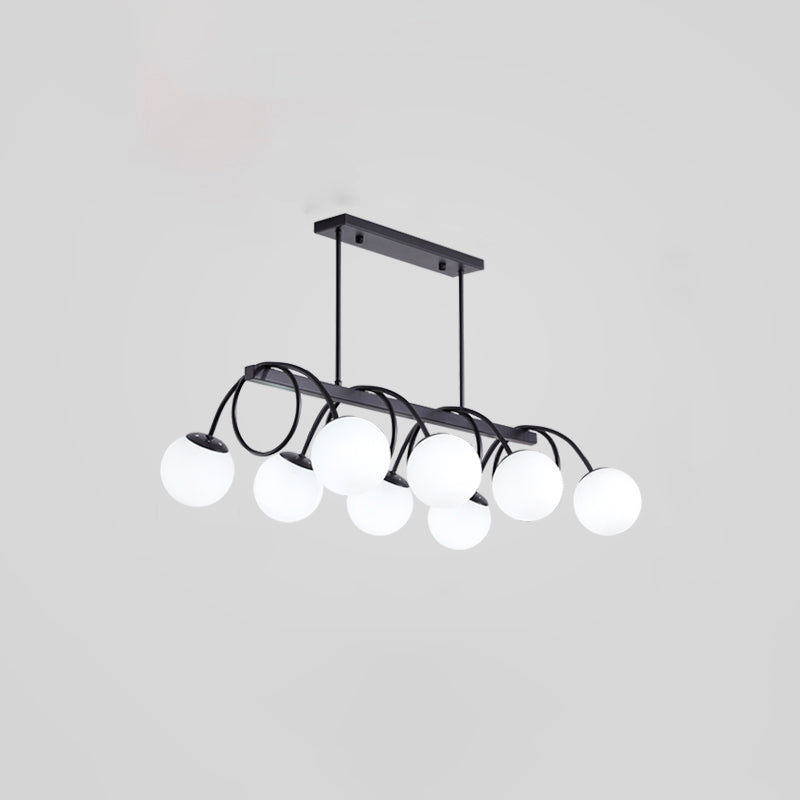Modern Sphere Island Light Glass Dining Room Suspended Lighting Fixture in Black