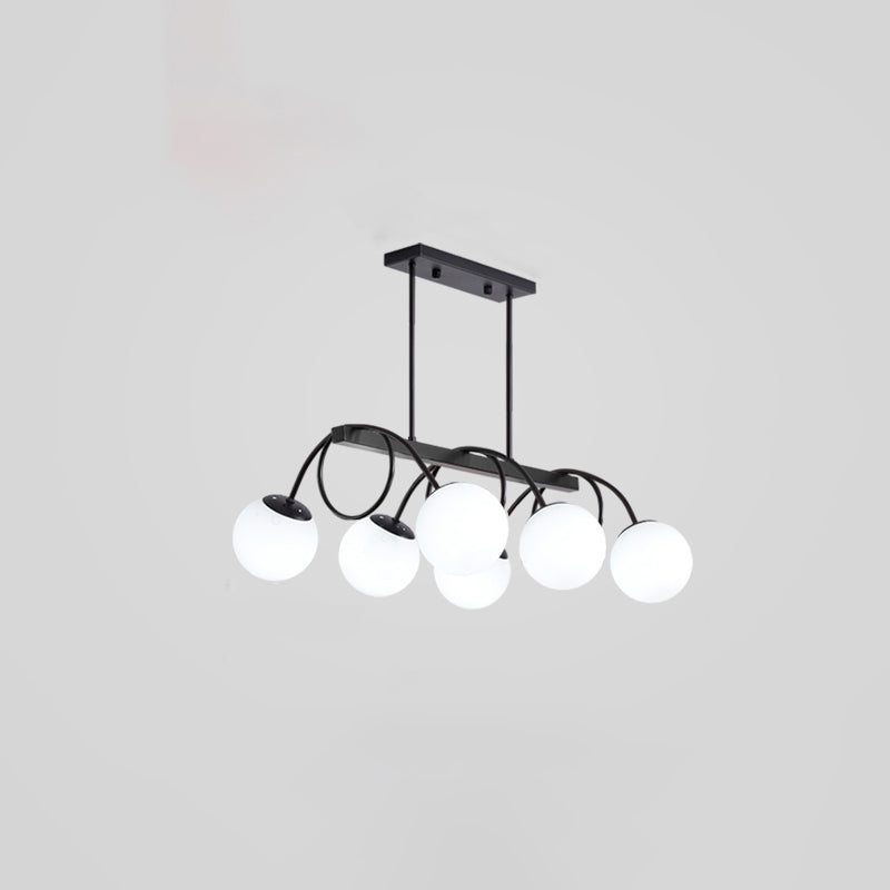 Modern Sphere Island Light Glass Dining Room Suspended Lighting Fixture in Black