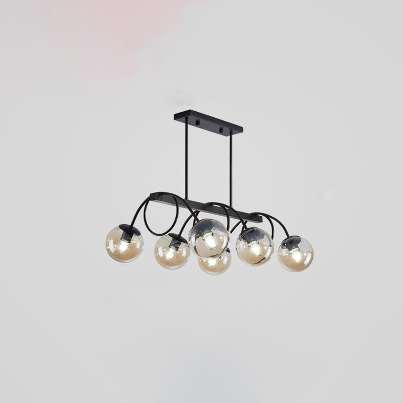 Modern Sphere Island Light Glass Dining Room Suspended Lighting Fixture in Black