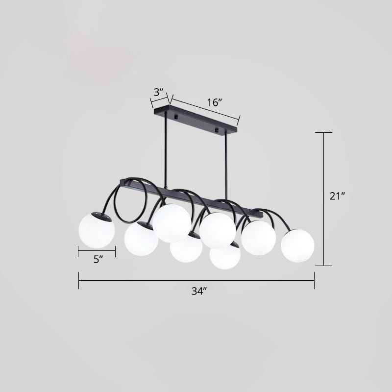 Modern Sphere Island Light Glass Dining Room Suspended Lighting Fixture in Black