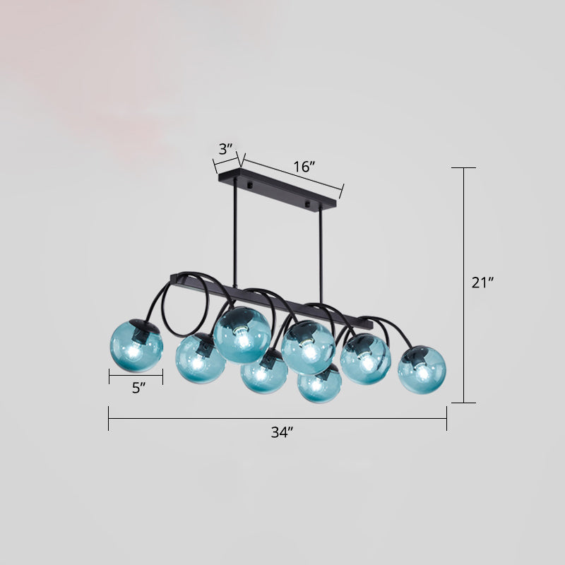 Modern Sphere Island Light Glass Dining Room Suspended Lighting Fixture in Black