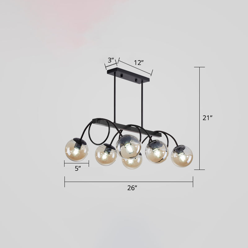 Modern Sphere Island Light Glass Dining Room Suspended Lighting Fixture in Black
