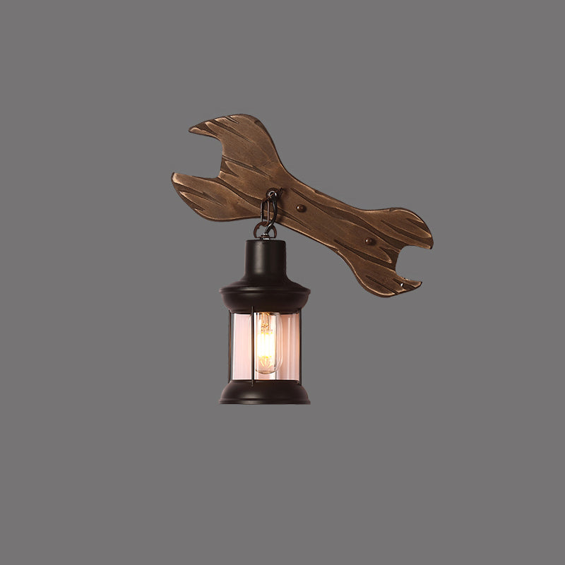 Braun geometrische Wandleuchte rustikales Holz 1-Licht-Restaurant Wandmontage Licht montiert